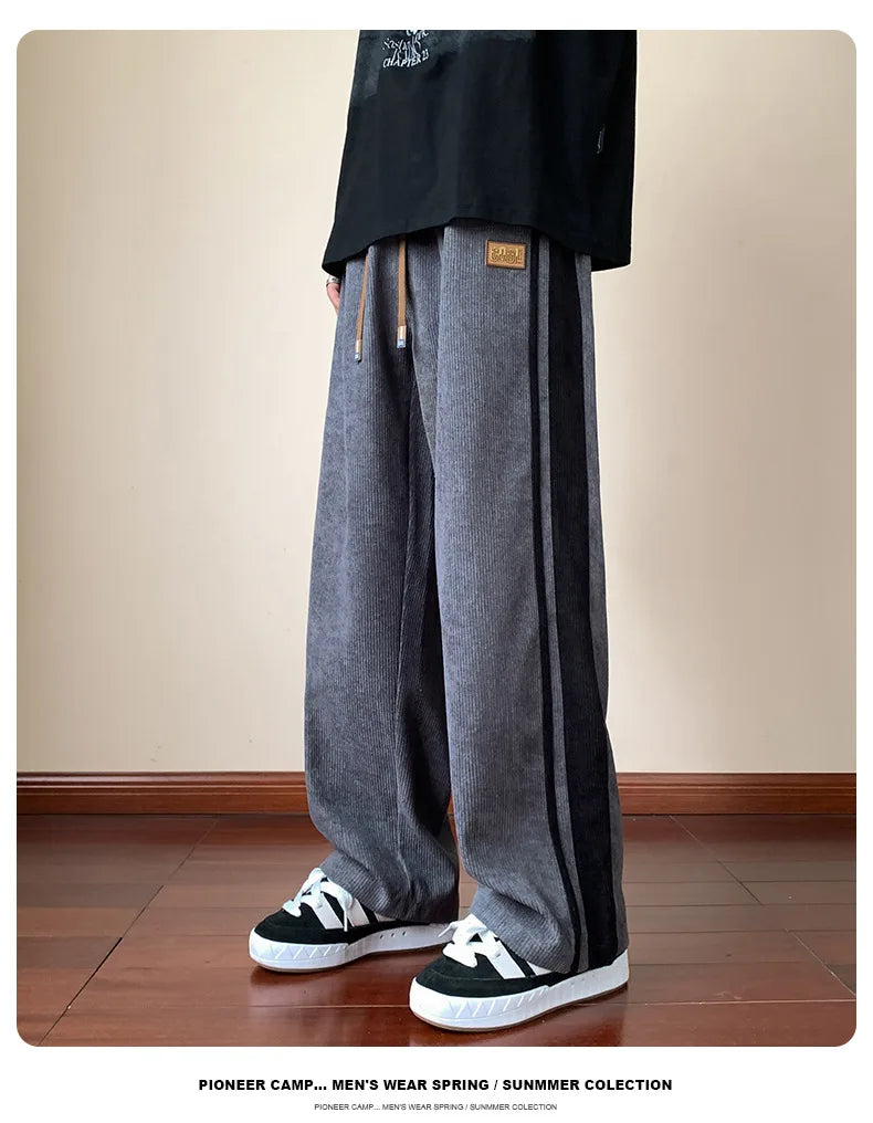 saferido Men's Casual Pants Loose Straight Corduroy Pants Elastic Waist Sweatpants Fashion Streetwear Spring Men Sports Jogger Trousers