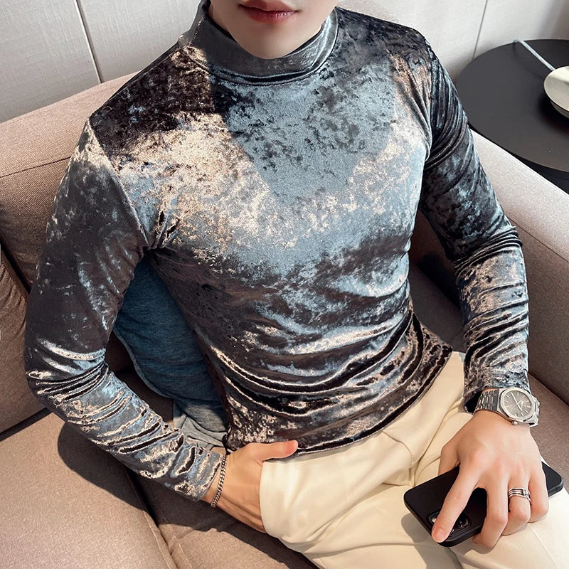 saferido New Style Men's Spring High Quality Casual Long Sleeve T-shirt/Male Slim Fit High Collar Pullover Leisure T-shirt Plus Size S-3XL