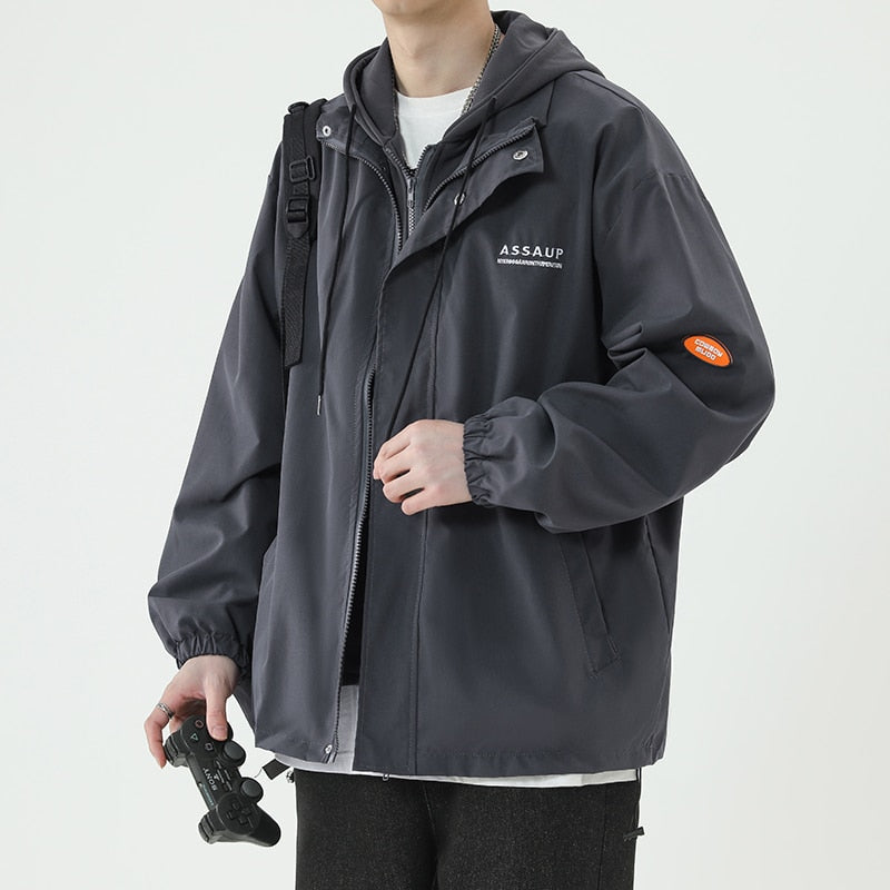 Men's Windbreaker Jacket With Hood Streetwear Outdoor Jackets Men Hip Hop Japan Style Harajuku Hoodies Jackets Men