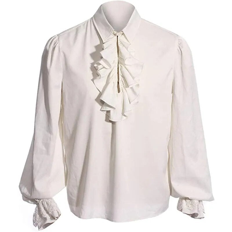 Men Pirate Shirt Vampire Renaissance Victorian Steampunk Gothic Ruffled Medieval Halloween Cosplay Costume Clothing Chemise Tops