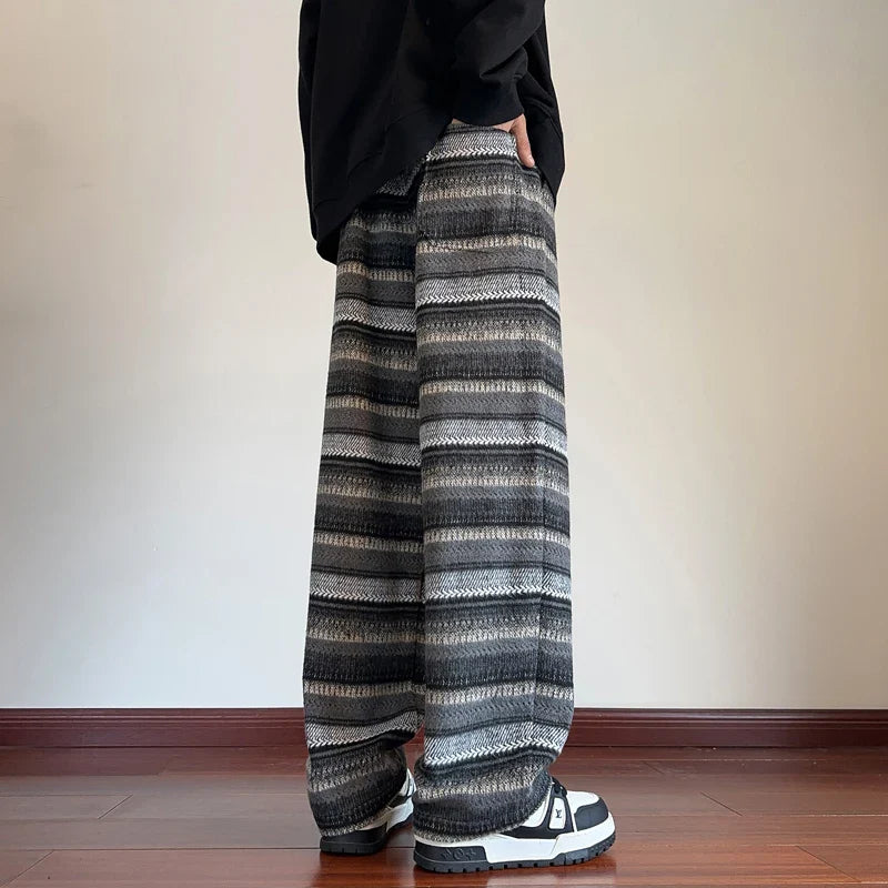 saferido Harajuku Vintage Striped Black/Coffee Wide Leg Pants Men Women Autumn Winter Fashion Casual Straight Pants Loose Mopping Pants