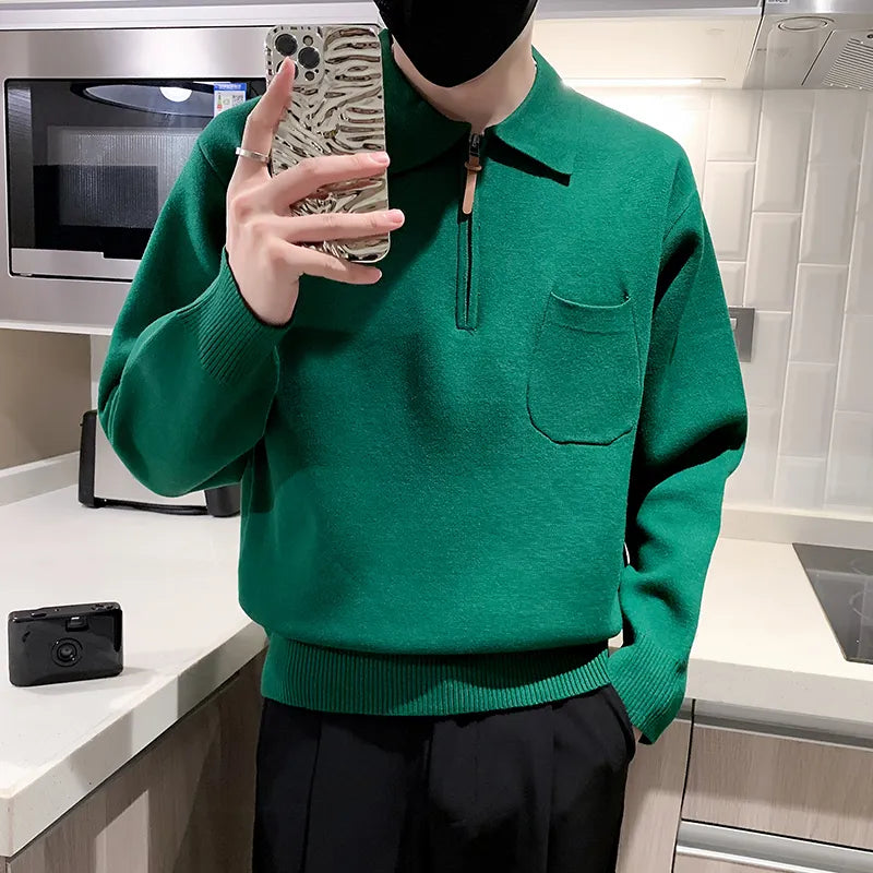 saferido Clothing Men Keep Warm In Winter Knitted Sweater/Male Slim Fit Zipper Design Pullover/Man Casual Knit Sweater Korean Style