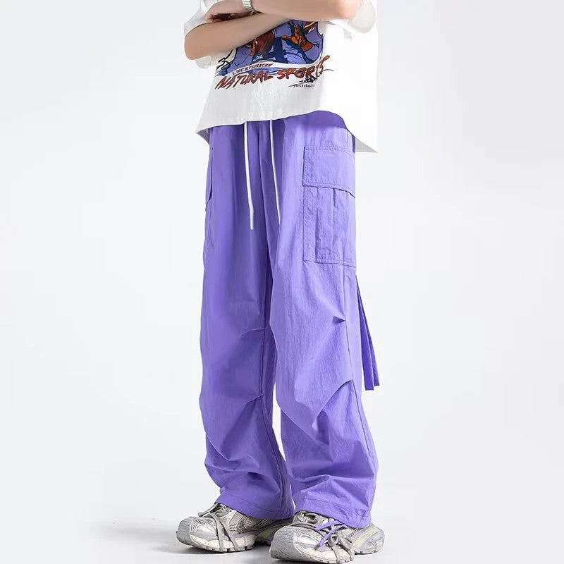 saferido Pants Men Casual Streetwear Autumn All-match Harajuku Korean Style Pleated Minimalist Full Length Fashion College Daily