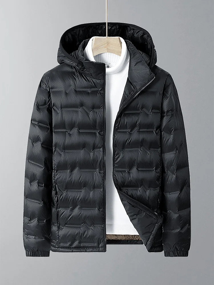 New Winter Men's Down Jacket Hat Detachable White Duck Down Padded Graphene Heating Warm Hooded Windbreaker Puffer Coat 8XL