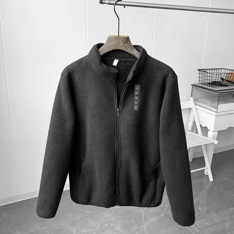 Winter Fleece Jacket Solid Color Sherpa Casual Coat Thick Warm Stand Collar Zip Up Outdoor Windbreak Jacket soft Comfortable