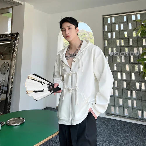 saferido Korean women Spring Autumn Color Chinese Style Hooded Sweatshirt Men's Loose Trendy Casual Zipper Coat Male Hoodies