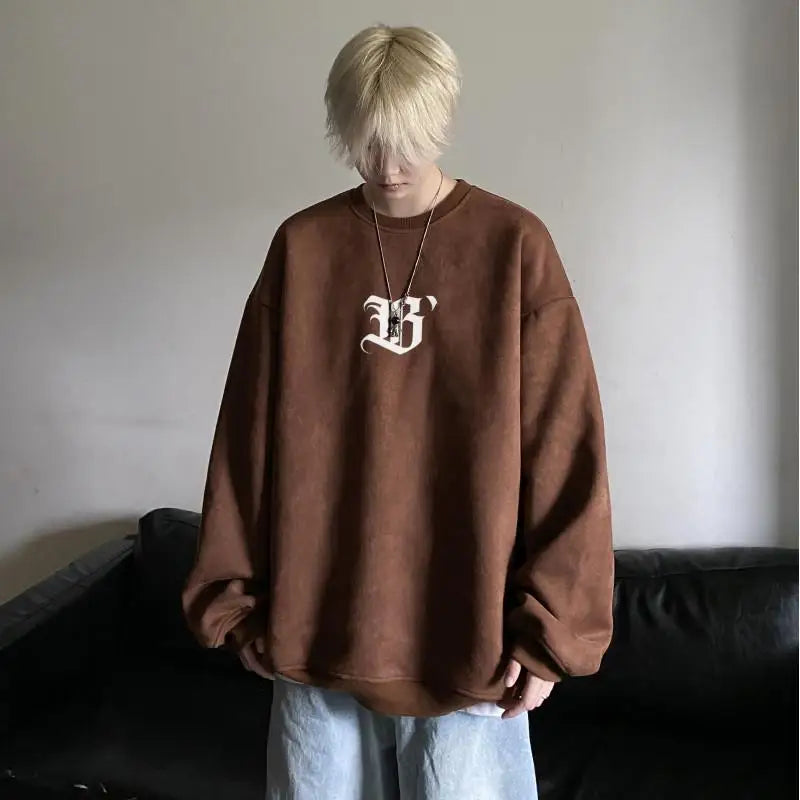saferido High Street Men Sweatshirt Angel Wing Graphic Printed Gothic Style Pullover Sweatshirts Oversize Baggy Hip Hop Round Neck Hoodie