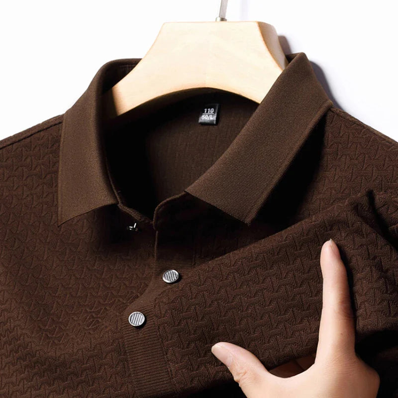 saferido Solid Color Polo Shirt Men, Retro Lapels Long Sleeve T-shirt, 2024 Spring Men's Top, Business Casual Men's Clothing M-4XL