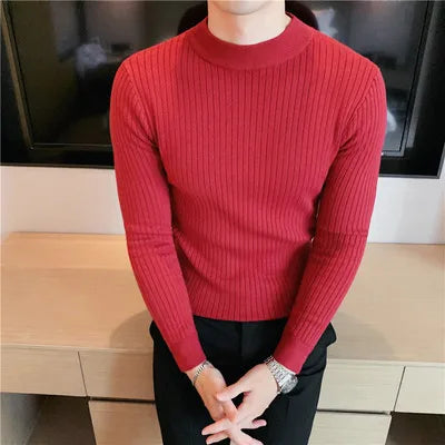 saferido British Style Men Winter Solid Color Turtle Pullover Knitted Shirt Slim Sweater Men Knitted Sweaters Men Knitwear S-4XL