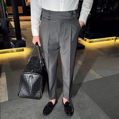 saferido Men Spring Business Formal Pants Solid Casual Korean Slim Fit Suit Pants Mens Wedding Social Trousers Plus Size 29-36