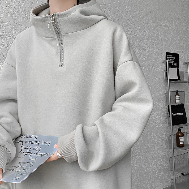 saferido Turtleneck Hoodie Zipper Pullovers Streetwear Hip Hop Hooded Sweatshirt Men Clothing Korean Couples Harajuku Coat