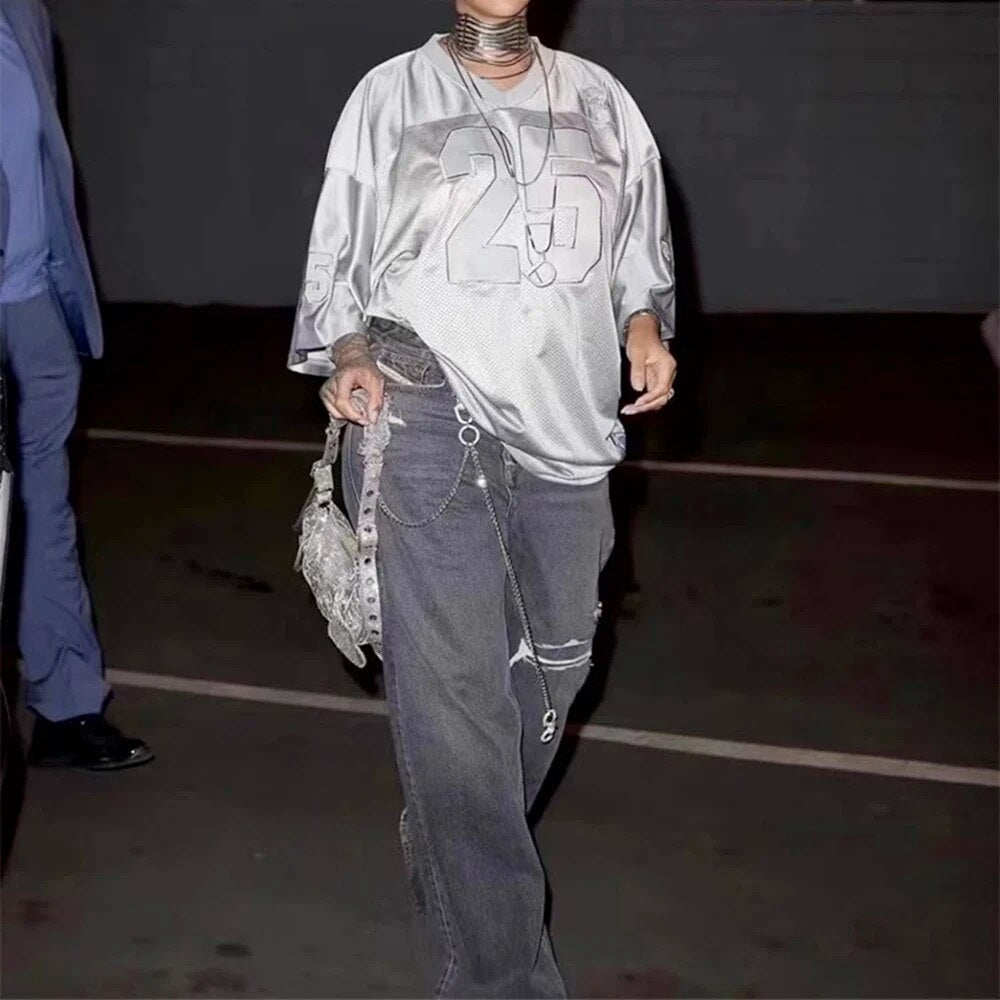 Harajuku Washed Vintage Hole Ripped Baggy Casual Jeans Pants Unisex Y2K Straight Loose Denim Trousers Streetwear Oversize Cargos