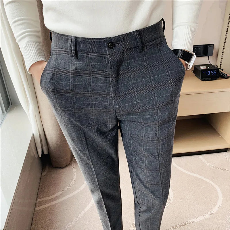 saferido Men's Spring Slim Fit Leisure Pure Cotton Business Suit Pants/Male Plaid Pencil Pantsfashion Trousers 28-38