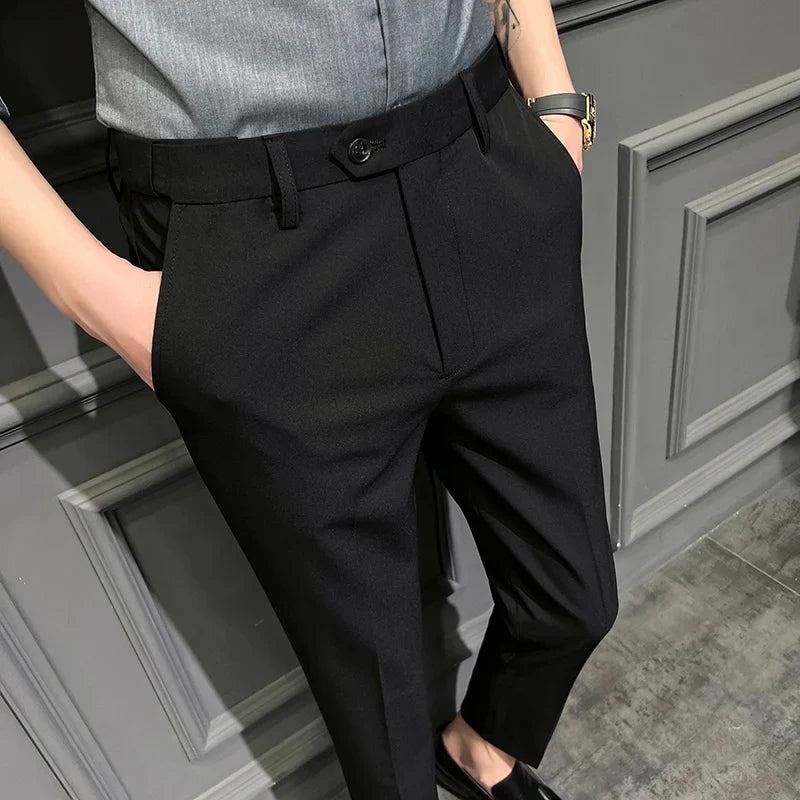 saferido British High Waist Straight Pants Men Social Trousers Pant Italian Mens Formal Pant Pantalones Hombre Dress Ankle Pants 38
