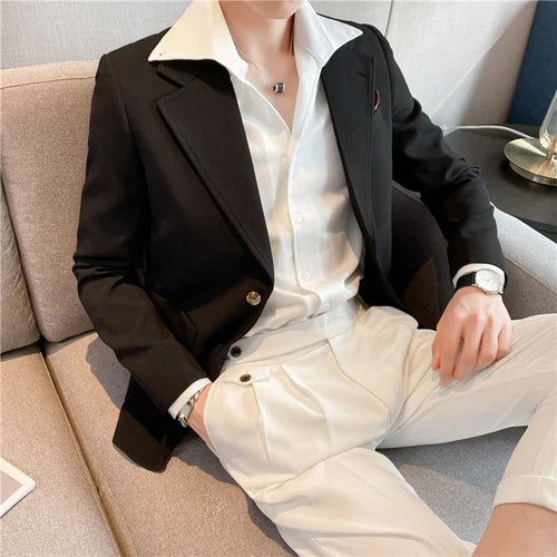 saferido High Quality Korean Slim Fit Blazer Jackets Men Clothing Simple Two Buttons Business Formal Wear Casual Suit Coats 3XL-S