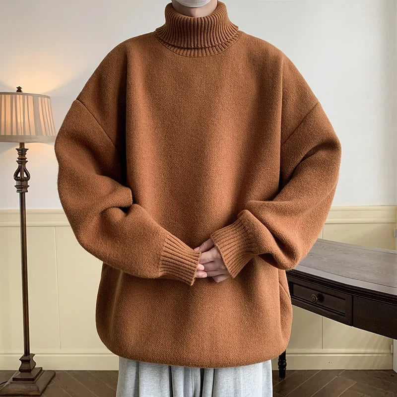 saferido Men's Turtleneck Sweater Pullover Men Loose Casual Harajuku Korean Fashion Mens Oversized Sweater Fashion Thicken Warm Sweaters