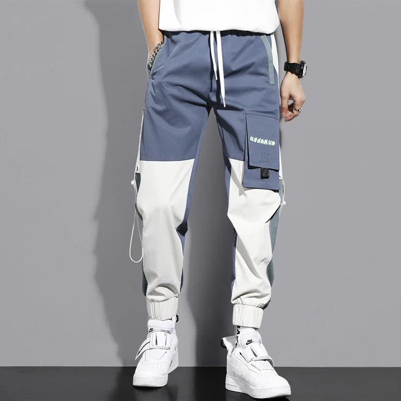 saferido Streetwear Spring Casual Men Pants Cotton Slim Fit Ribbons Men's Joggers Harajuku Elastic Waist Ankle Length Trousers For Man