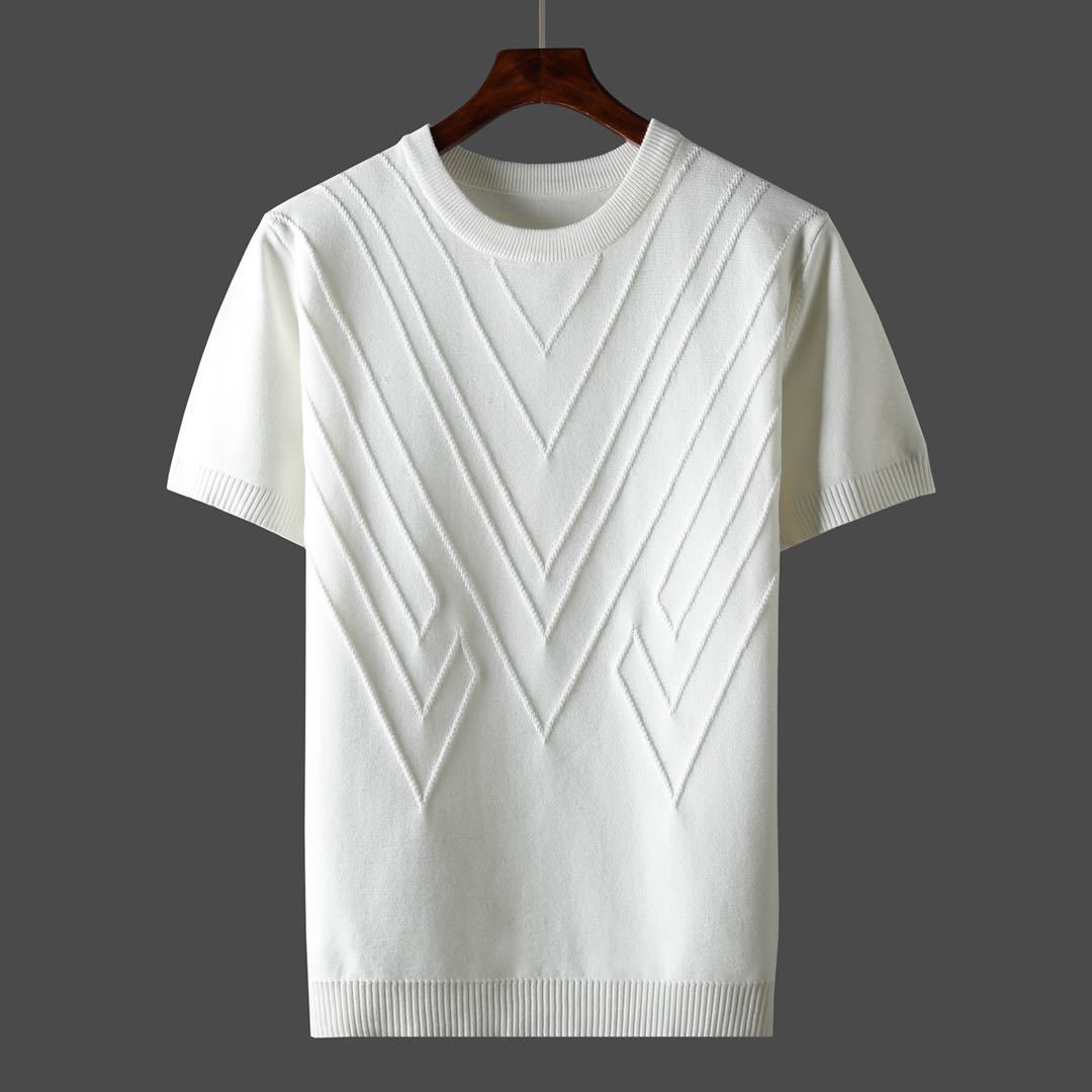Summer Men T-shirt Knitted Short Sleeves Top Sweater Men's Solid Color O-neck Pullover Thick Slim Knitted Tees D215