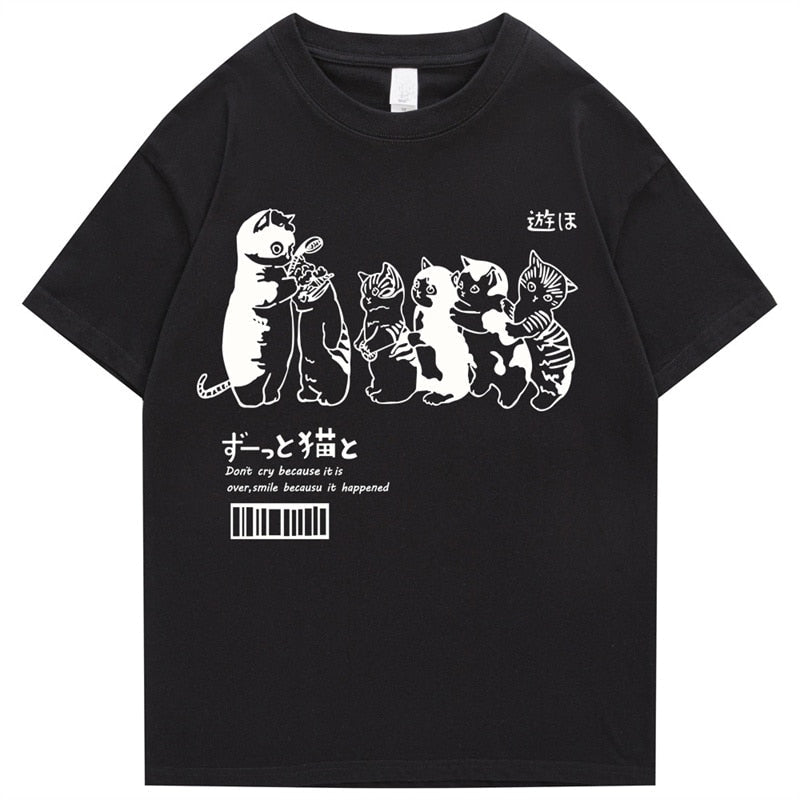 Men's Oversized T Shirt Clothing Hip Hop Cat Shower Street Print T Shirt Casual Cotton Summer Short Sleeve T Shirt