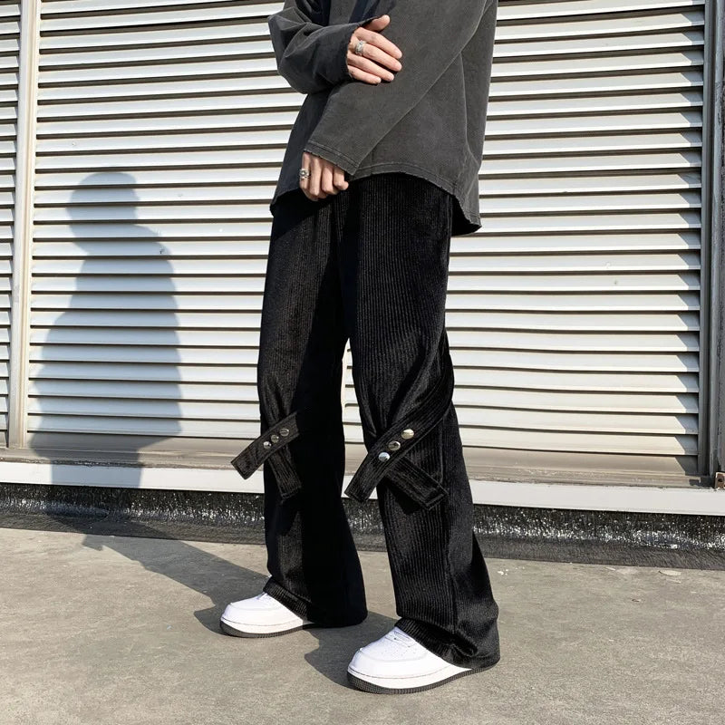saferido Corduroy Cargo Pants Men Streetwear Black Cargo Trousers Male Hip Hop Harajuku Brown Loose Japanese Vintage Korean