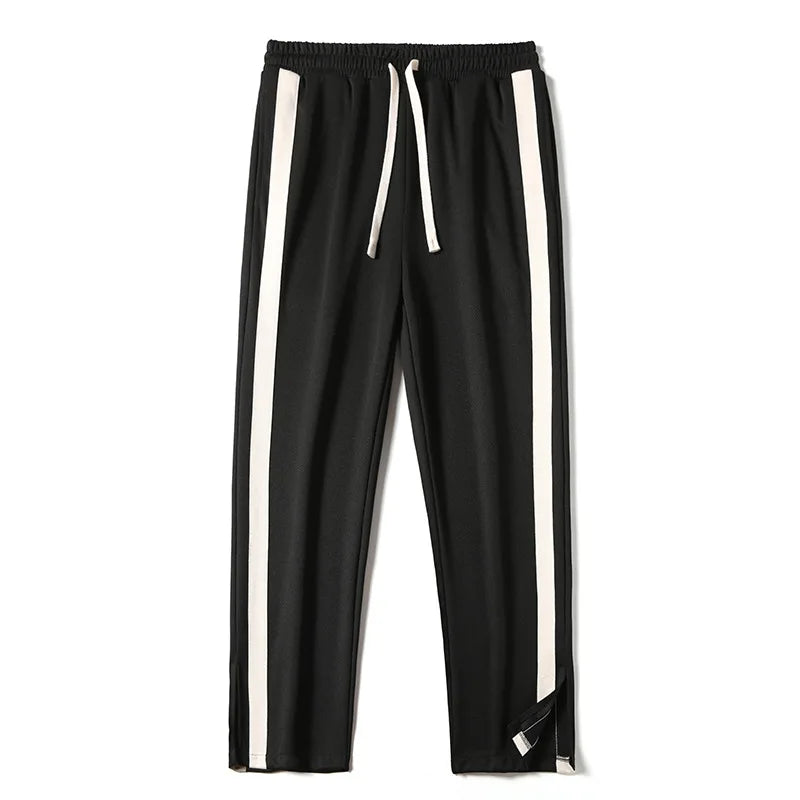 saferido Men's Striped Slit Pants Spring Autumn Straight Wide Leg Trousers High Street Loose Casual Trousers Fashion Men Clothing