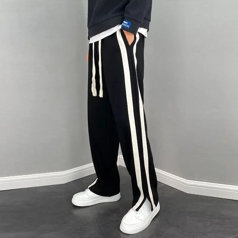 saferido New Spring and Summer Fashion Hong Kong Style Split Wide Leg Casual Loose Fashion Brand Sports Straight Sleeve Men's Pants