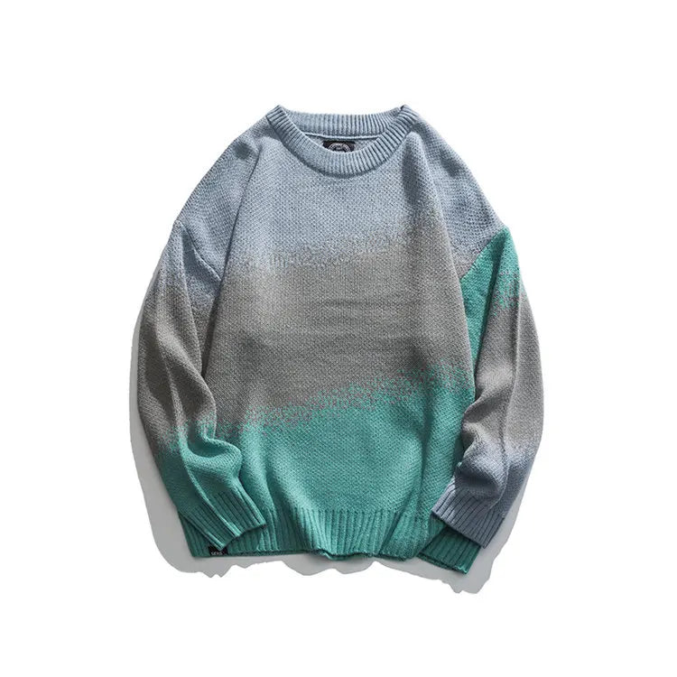 saferido Men's Knitted Vintage Graphic Sweater with Pattern Gradient Orange Pullovers Sweaters and Jumpers Male Korean Streetwear