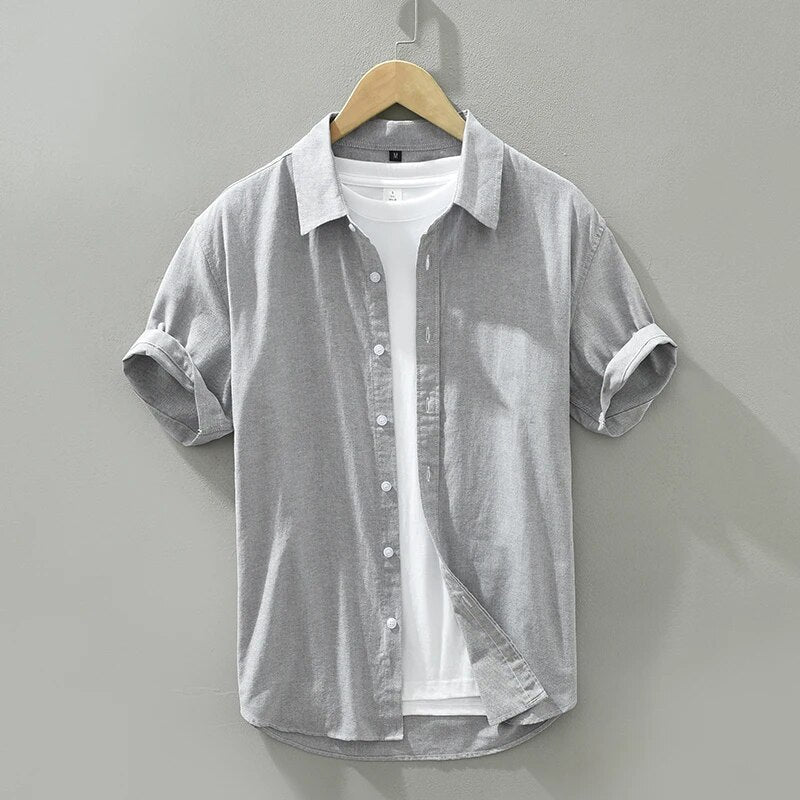 Summer New Short Sleeve Shirt for Men Pure Cotton Turn-down Collar Button Down Shirts Male Solid Casual Korean Clothes