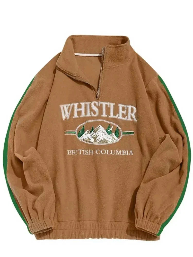 Men's Hoodie Fall Winter Fleece Sweatshirts Letter Embroidery Turtleneck Hoodies Pullover Vintage Streetwear Warm Sweats