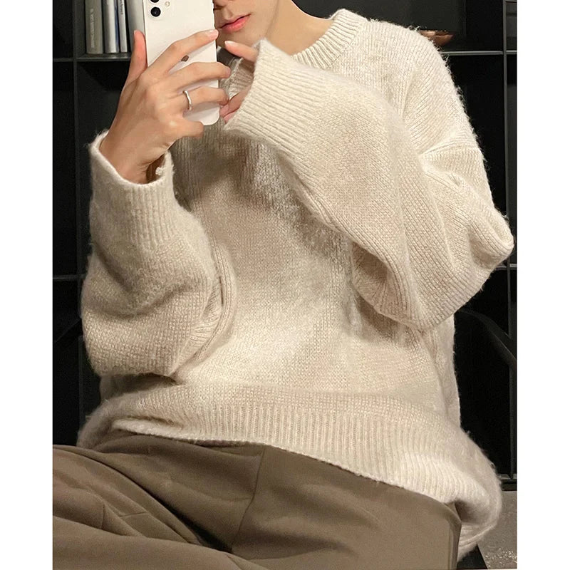 Winter Thick Sweater Men Warm Fashionable 3-color Knitted Pullover Men Korean Loose Long Sleeve Sweater Mens Jumper Clothes