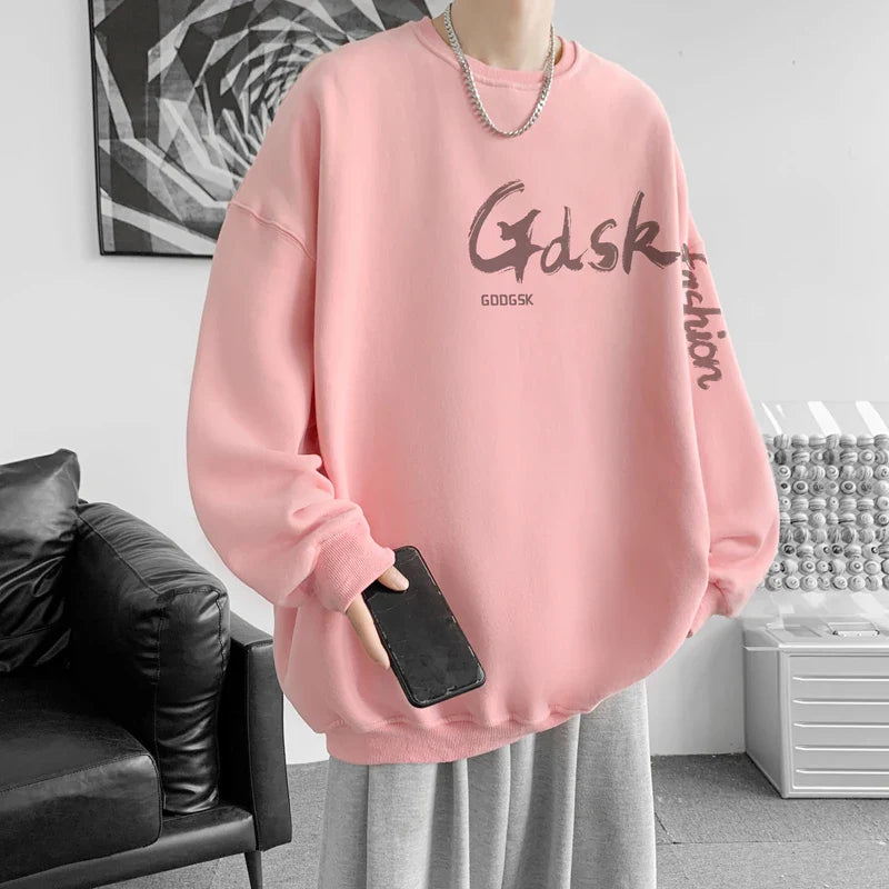 saferido Men's Multicolor 15 Color Sweatshirt Loose Large Size 5XL Personalized Printed Korean Street Tops Funky Casual Round Neck Tops