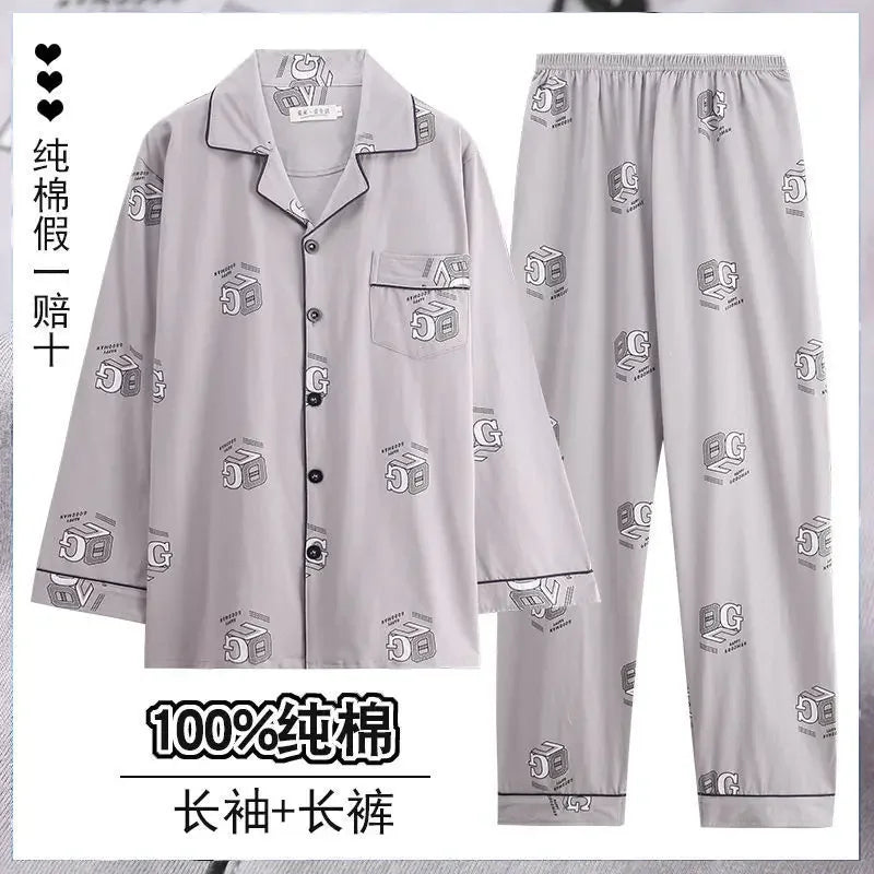 Men Pajamas Set Lounge Sleepwear Plaid Pyjamas Long Sleeve Spring Autumn Loungewear Male Homewear Home Clothes