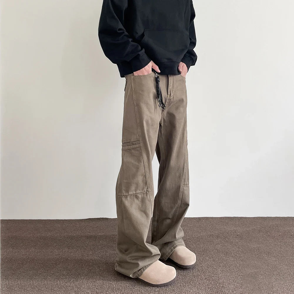 saferido Vintage Brown Jeans Men Baggy Flare Trousers Straight Leg Harajuku Streetwear Casual Fashion Loose Y2k Street Wide Denim Pants