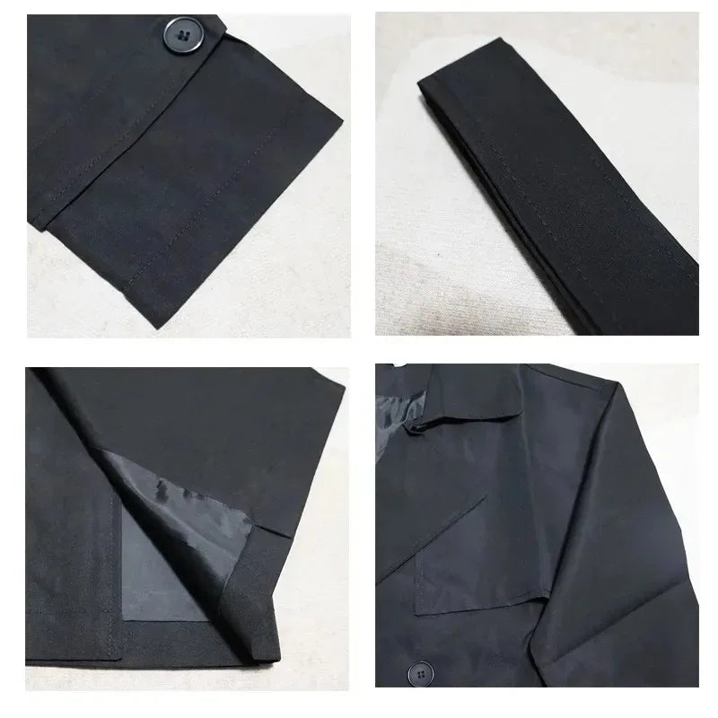 saferido Korean Style Trench Men Coat Trendy Streetwear Windbreaker Trenchcoat Solid Business Casual Streetwear Loose Long Overcoat
