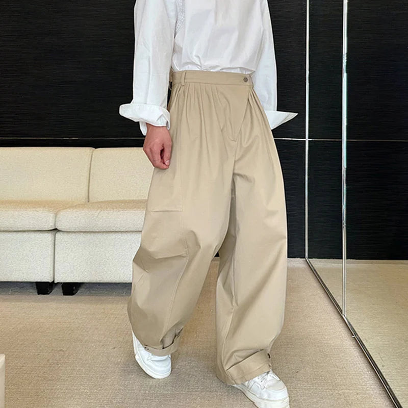 saferido Original Pleated Splicing Design Plain Straight Pants 2024 Spring New Men's Fashion Loose Street Wide Leg Trousers