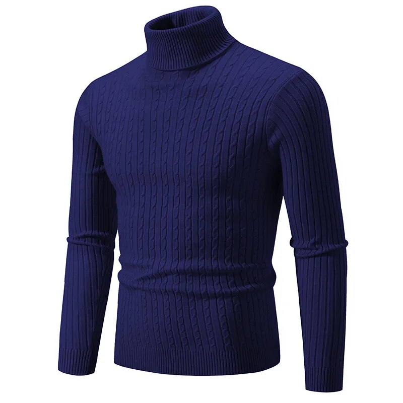 Autumn and Winter New Men's High Neck Sweater Solid Color Pullover Knitted Tight Warm Top Casual Versatile Inner Matching Item