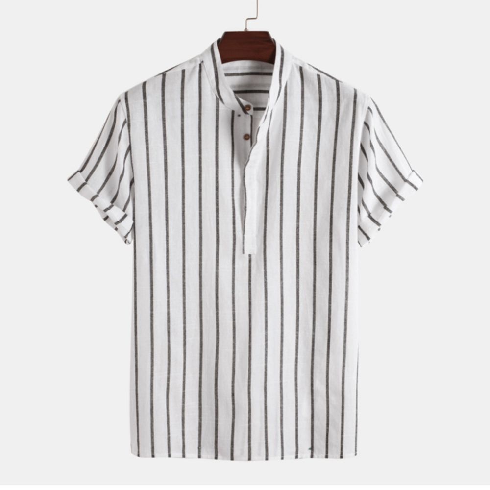 Summer Striped Shirts Men's Hawaiian Shirts Striped Graphic Clothing Short Sleeve Tops Streetwear Oversized For Men Henleys