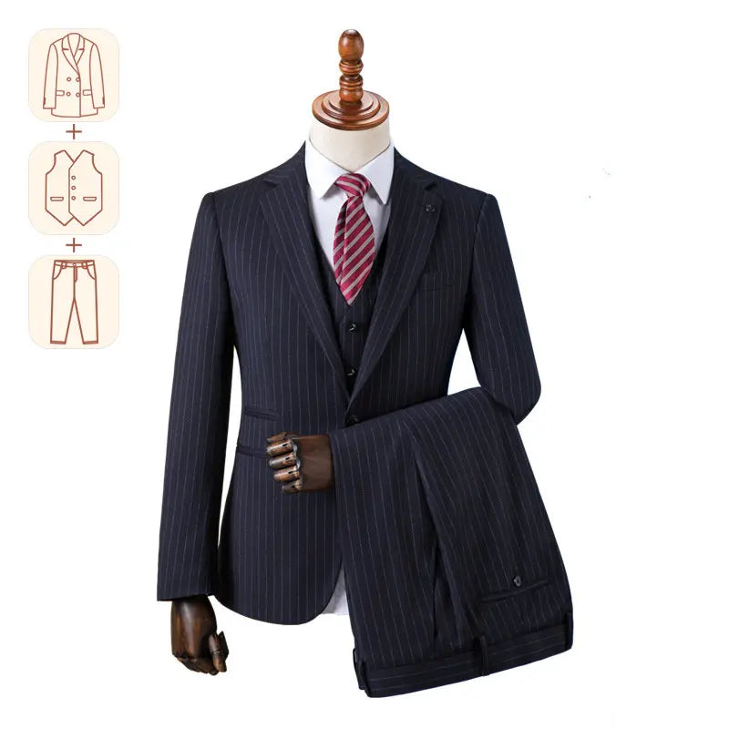saferido Premium Suit British Striped for Men's Business Formal Dress, Wedding, and Groom, Slim-fit Coat Vest & Pants