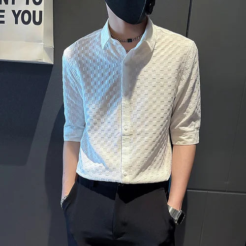 saferido Men's Business Casual Shirts/Male Spring Slim Fit Long Sleeve Shirts/Man High-End Clothing Tops Plus Size S-3XL