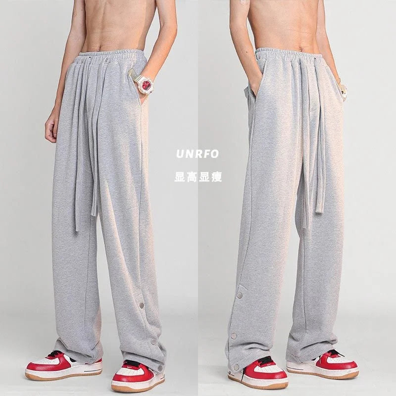 saferido Breasted Design Slit Men's Casual Pants Spring And Autumn Sports Wide-leg Trousers Four Seasons Solid Color Men's Work Pants