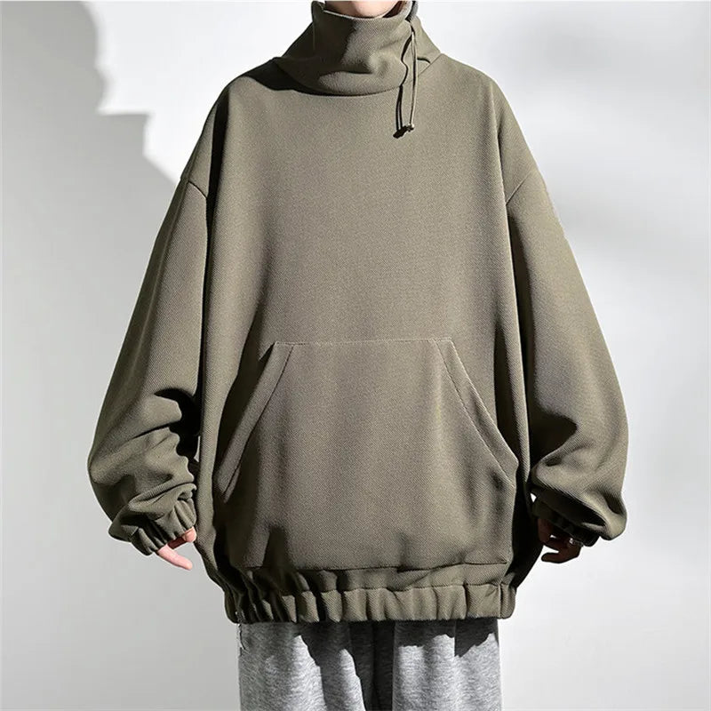 saferido Spring Autumn Hoodies Men Fashon Turtleneck Pullover Sweatshirt Mens Solid Color Loose Streetwear Hip Hop Couple Casual Hoodies