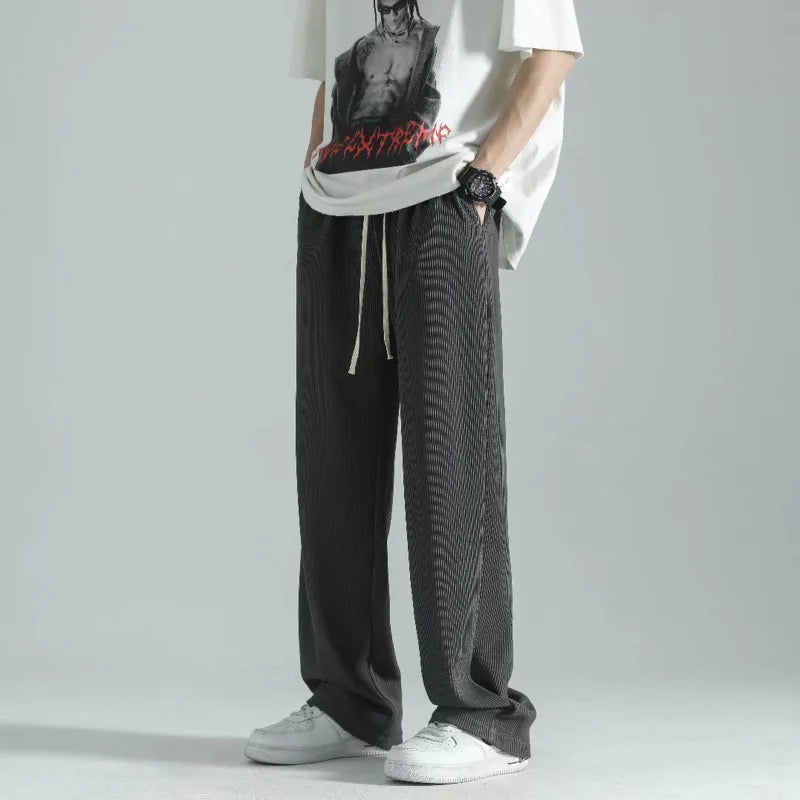 saferido Summer Pleated Pants Men Fashion Oversized Casual Ice Silk Pants Mens Japanese Streetwear Loose Straight Pants Mens Trousers