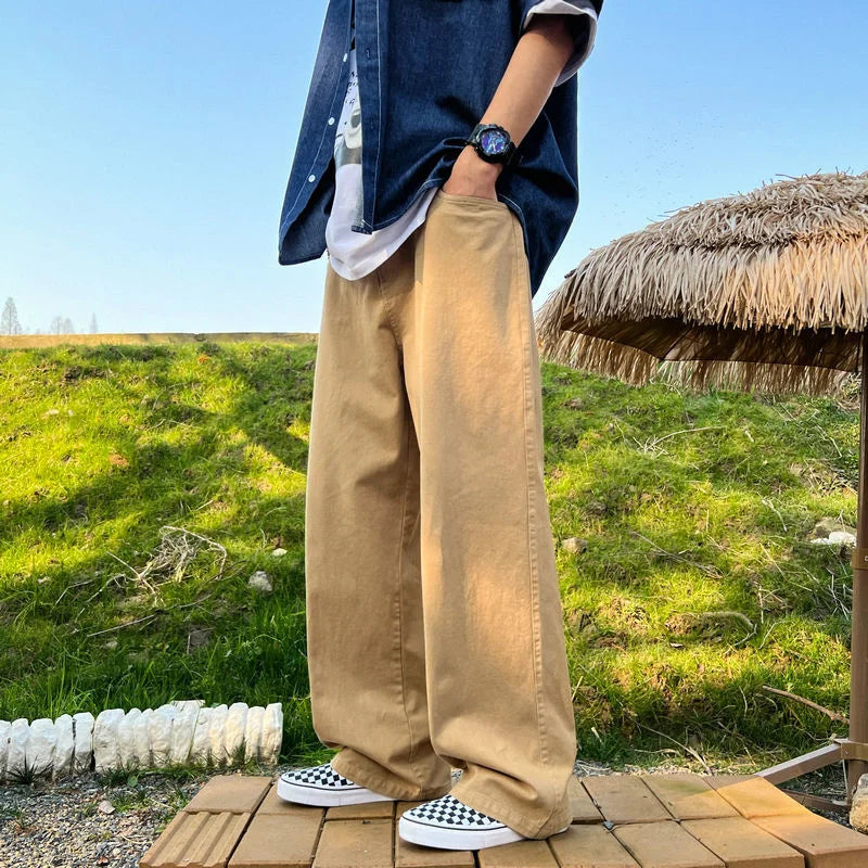 saferido Spring Cotton Casual Pants Men Fashion Multicolor Wide Leg Pants Men Streetwear Loose Hip Hop Straight Pants Mens Trousers M-2XL