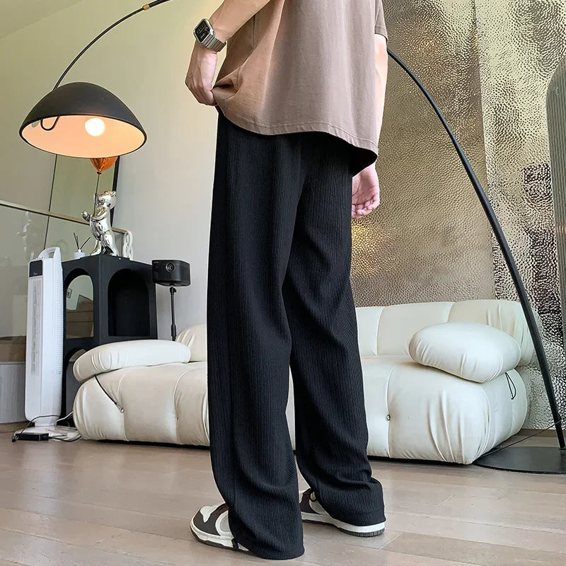 saferido Summer Pleated Pants Men Fashion Oversized Ice Silk Pants Men Streetwear Loose Straight Pants Mens Baggy Trousers M-3XL
