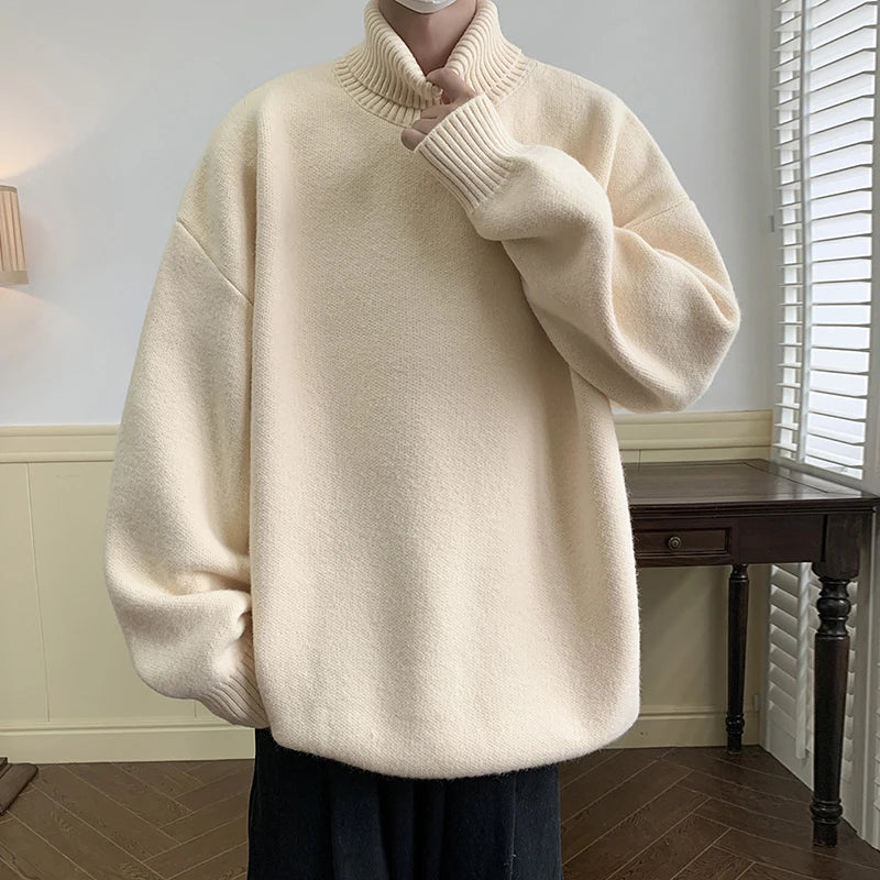 saferido Men's Turtleneck Sweater Pullover Men Loose Casual Harajuku Korean Fashion Mens Oversized Sweater Fashion Thicken Warm Sweaters