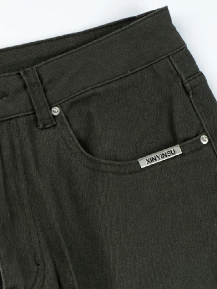 S-3XL Flare Jeans Men Autumn Pure Color Daily Simple Windproof Classic Trousers Chic Comfortable Hip Hop Mopping Bottoms