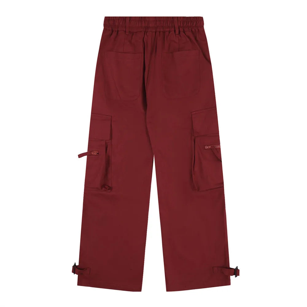 saferido Y2K Red Cargo Pants for Men Harajuku Black Trousers Male Streetwear Hip Hop Pocket Loose Casual American Safari Style