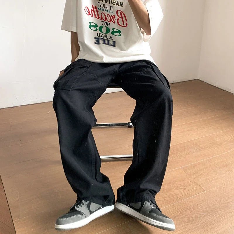 saferido Men's Cargo Pants White Stacked Wide Male Trousers Straight Aesthetic Loose Harajuku Luxury Big Size Fashion Korean Style Y2k