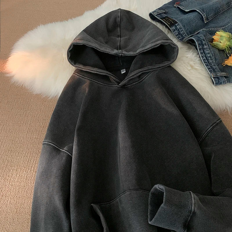 saferido Men Sweatshirts Washed Hoody Vintage Streetwear Baggy Fashion Harajuku Female Casual Hoodies