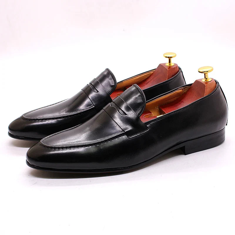 saferido Mens Penny Loafers Leather Shoes Genuine Leather Elegant Wedding Party Casual Dress Shoes Brown Black Shoes for Men